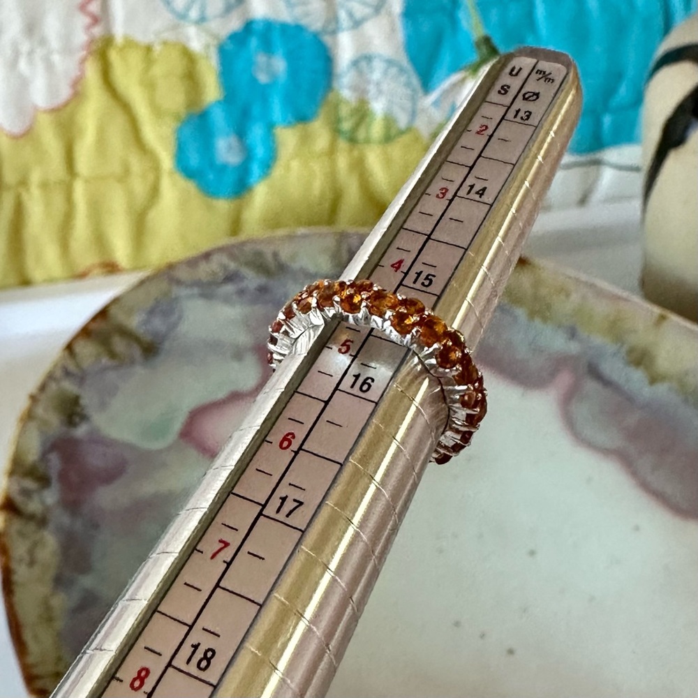 amber & 925 sterling silver eternity band ring / size 5 - Picture 4 of 4